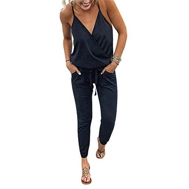 Adibosy Women V Neck Jumpsuits Overalls Strap Sleeveless Summer Casual Playsuit Rompers with Pockets Adibosy Women V Neck Jumpsuits Overalls Strap Sleeveless Summer Casual Playsuit Rompers with Pockets